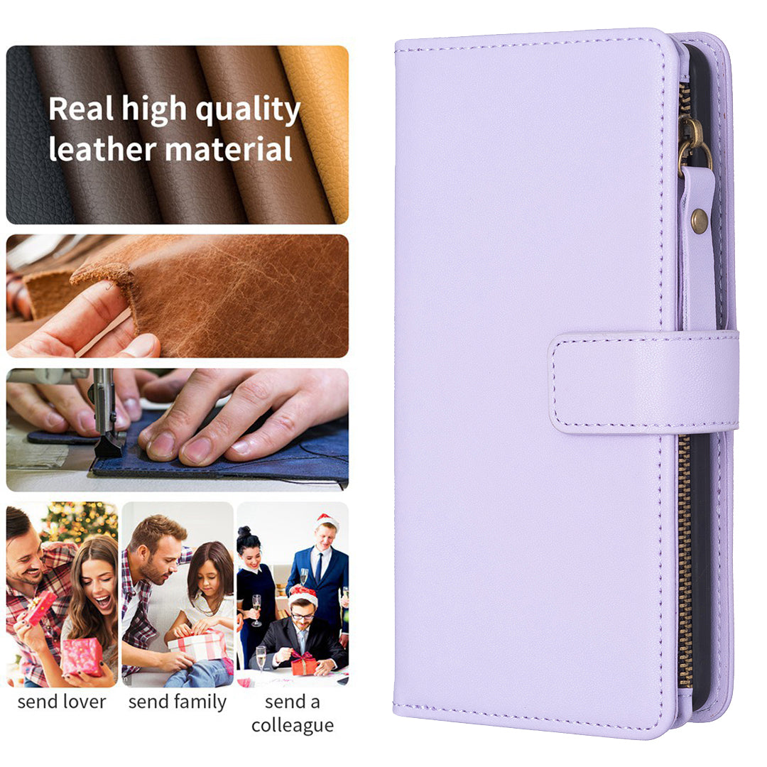 BF Style-19 for Xiaomi Redmi Note 13 Pro 4G / Poco M6 Pro 4G Zipper Leather Case Flip Wallet Phone Cover - Purple