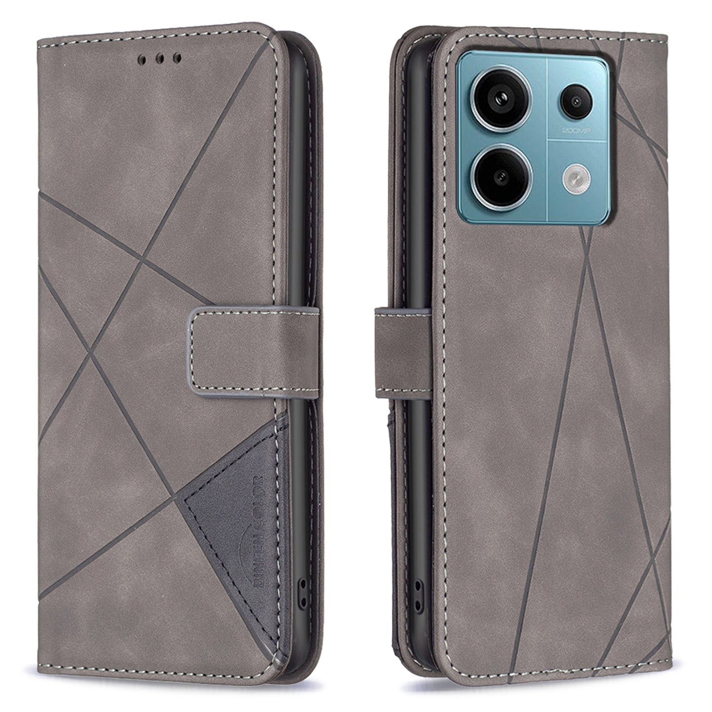 BINFEN COLOR BF05 For Xiaomi Redmi Note 13 Pro 4G / Poco M6 Pro 4G Phone Case PU Leather Protective Cover Wallet - Grey