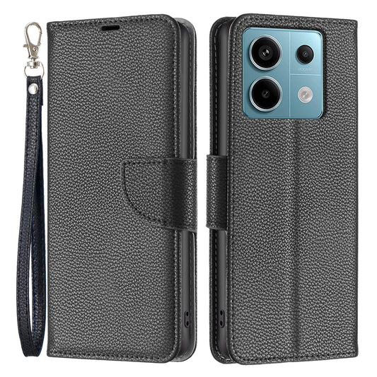 For Xiaomi Redmi Note 13 Pro 4G / Poco M6 Pro 4G Wallet Phone Case Litchi Texture Solid Color Cover - Black