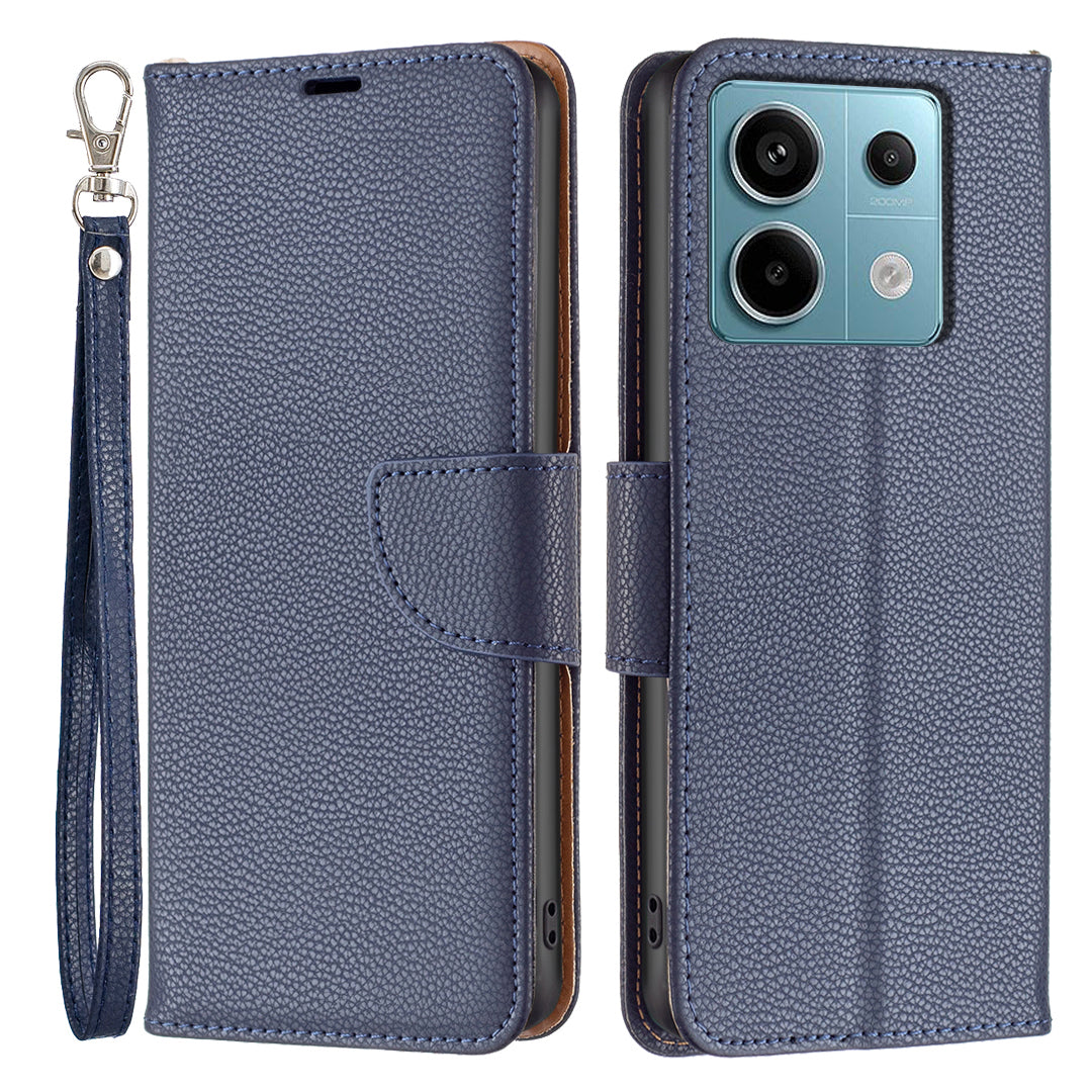 For Xiaomi Redmi Note 13 Pro 4G / Poco M6 Pro 4G Wallet Phone Case Litchi Texture Solid Color Cover - Dark Blue