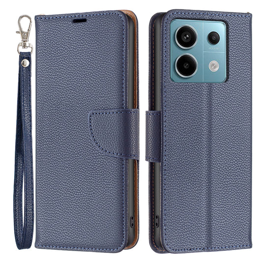 For Xiaomi Redmi Note 13 Pro 4G / Poco M6 Pro 4G Wallet Phone Case Litchi Texture Solid Color Cover - Dark Blue