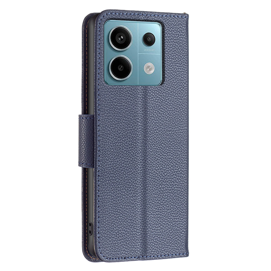 For Xiaomi Redmi Note 13 Pro 4G / Poco M6 Pro 4G Wallet Phone Case Litchi Texture Solid Color Cover - Dark Blue