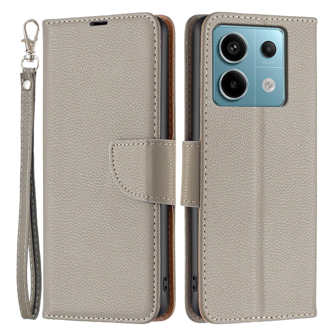 For Xiaomi Redmi Note 13 Pro 4G / Poco M6 Pro 4G Wallet Phone Case Litchi Texture Solid Color Cover - Grey