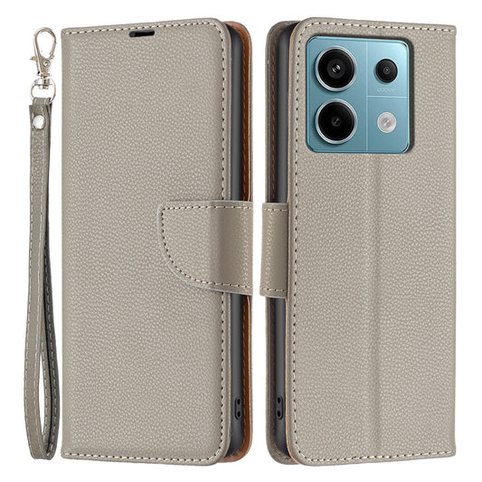 For Xiaomi Redmi Note 13 Pro 4G / Poco M6 Pro 4G Wallet Phone Case Litchi Texture Solid Color Cover - Grey