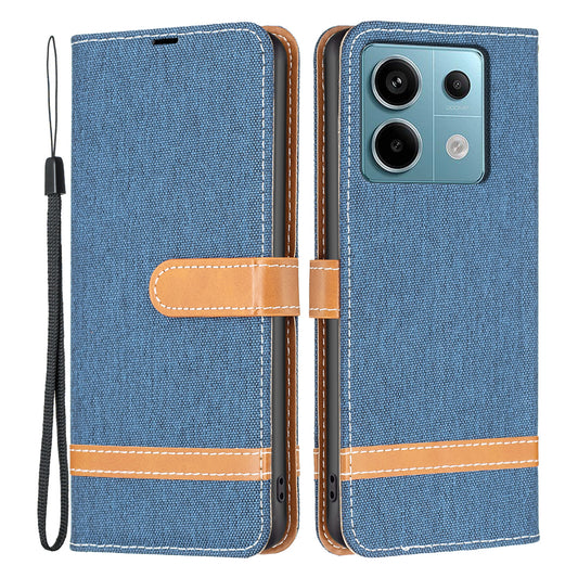 For Xiaomi Redmi Note 13 Pro 4G / Poco M6 Pro 4G Leather Wallet Case Jeans Cloth Texture Protective Cover - Navy Blue