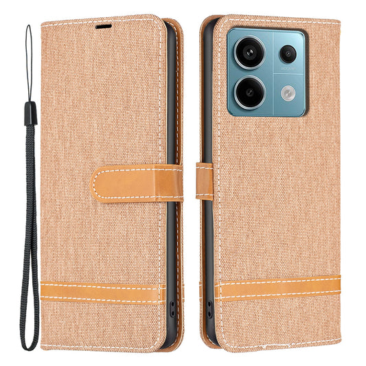 For Xiaomi Redmi Note 13 Pro 4G / Poco M6 Pro 4G Leather Wallet Case Jeans Cloth Texture Protective Cover - Brown