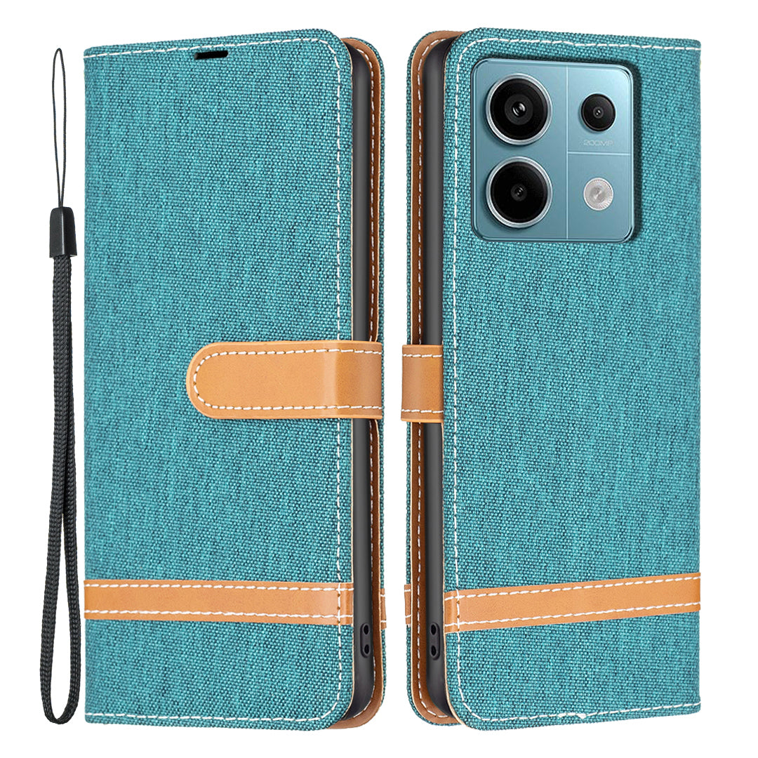 For Xiaomi Redmi Note 13 Pro 4G / Poco M6 Pro 4G Leather Wallet Case Jeans Cloth Texture Protective Cover - Green