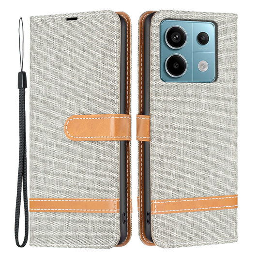 For Xiaomi Redmi Note 13 Pro 4G / Poco M6 Pro 4G Leather Wallet Case Jeans Cloth Texture Protective Cover - Grey