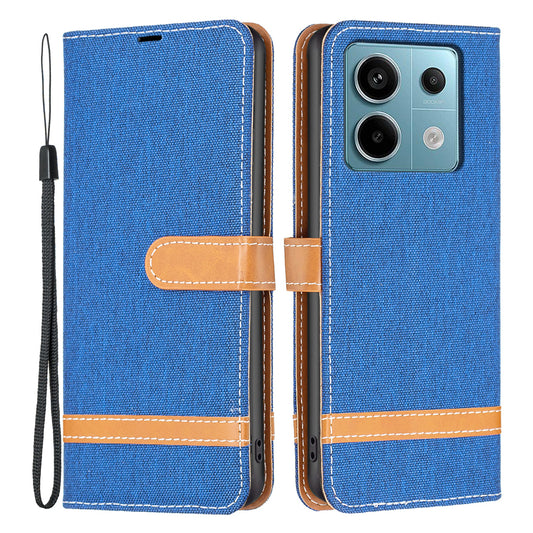 For Xiaomi Redmi Note 13 Pro 4G / Poco M6 Pro 4G Leather Wallet Case Jeans Cloth Texture Protective Cover - Sapphire