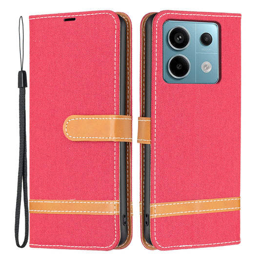 For Xiaomi Redmi Note 13 Pro 4G / Poco M6 Pro 4G Leather Wallet Case Jeans Cloth Texture Protective Cover - Red