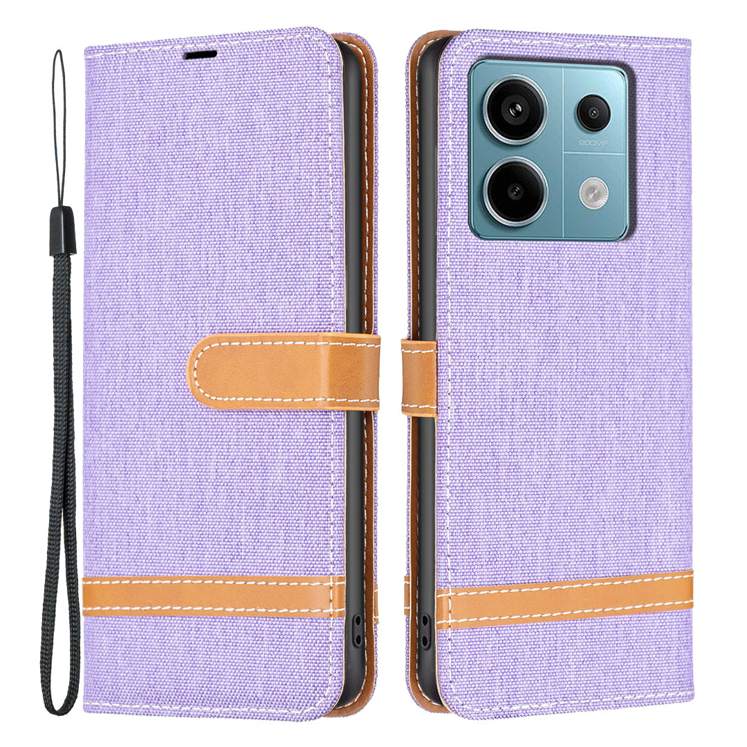 For Xiaomi Redmi Note 13 Pro 4G / Poco M6 Pro 4G Leather Wallet Case Jeans Cloth Texture Protective Cover - Purple
