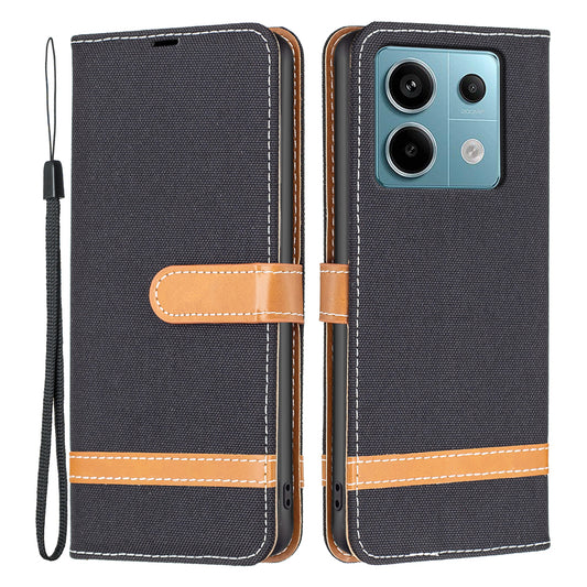 For Xiaomi Redmi Note 13 Pro 4G / Poco M6 Pro 4G Leather Wallet Case Jeans Cloth Texture Protective Cover - Black