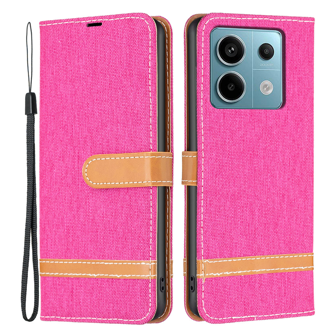 For Xiaomi Redmi Note 13 Pro 4G / Poco M6 Pro 4G Leather Wallet Case Jeans Cloth Texture Protective Cover - Rose