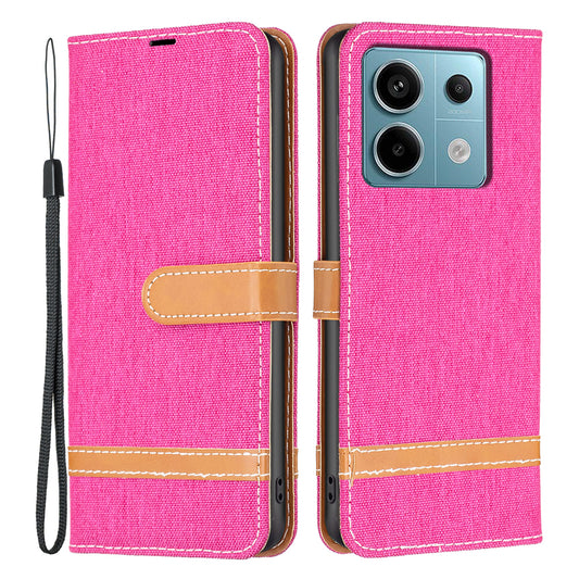 For Xiaomi Redmi Note 13 Pro 4G / Poco M6 Pro 4G Leather Wallet Case Jeans Cloth Texture Protective Cover - Rose