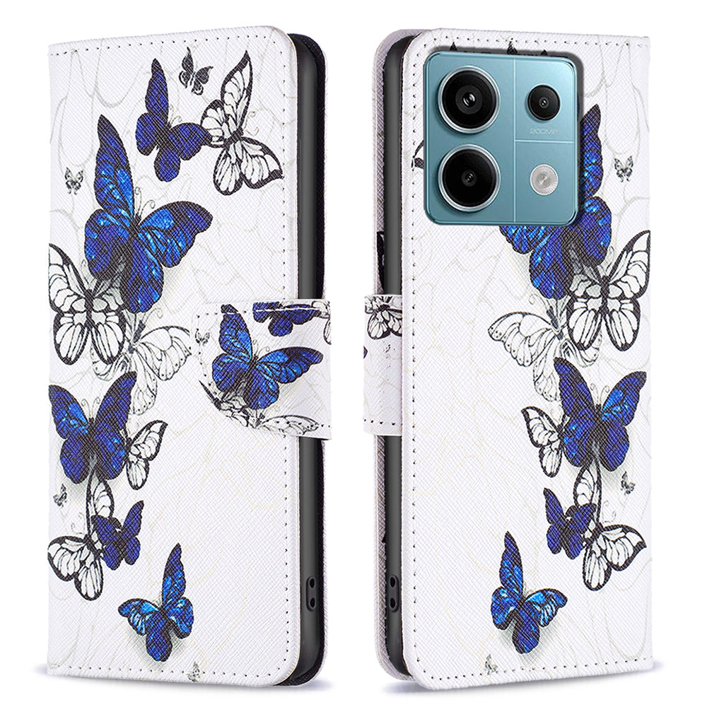 For Xiaomi Redmi Note 13 Pro 4G / Poco M6 Pro 4G Protective Folio Case Pattern Printing Leather Cover - Butterflies