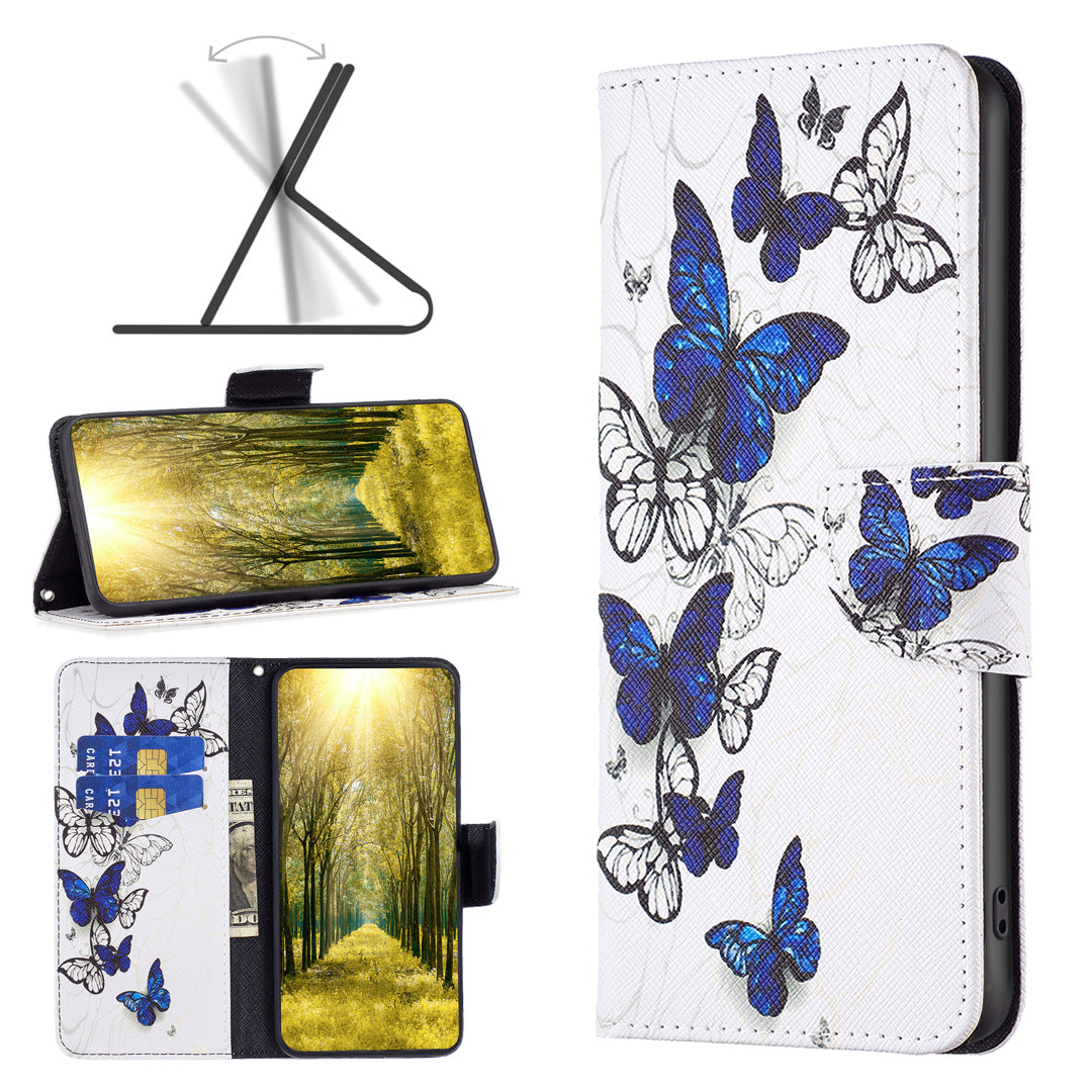 For Xiaomi Redmi Note 13 Pro 4G / Poco M6 Pro 4G Protective Folio Case Pattern Printing Leather Cover - Butterflies
