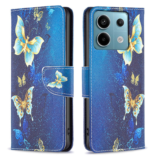 For Xiaomi Redmi Note 13 Pro 4G / Poco M6 Pro 4G Protective Folio Case Pattern Printing Leather Cover - Golden Butterflies