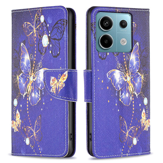 For Xiaomi Redmi Note 13 Pro 4G / Poco M6 Pro 4G Protective Folio Case Pattern Printing Leather Cover - Purple Butterflies