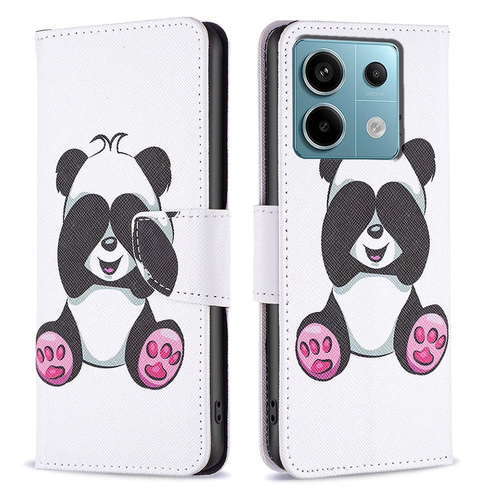 For Xiaomi Redmi Note 13 Pro 4G / Poco M6 Pro 4G Protective Folio Case Pattern Printing Leather Cover - Panda