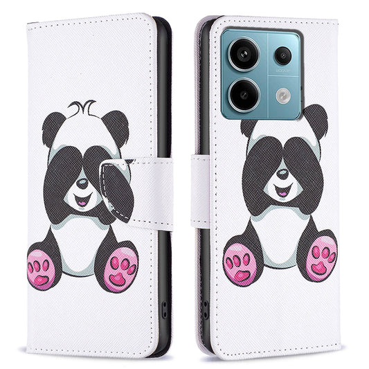 For Xiaomi Redmi Note 13 Pro 4G / Poco M6 Pro 4G Protective Folio Case Pattern Printing Leather Cover - Panda
