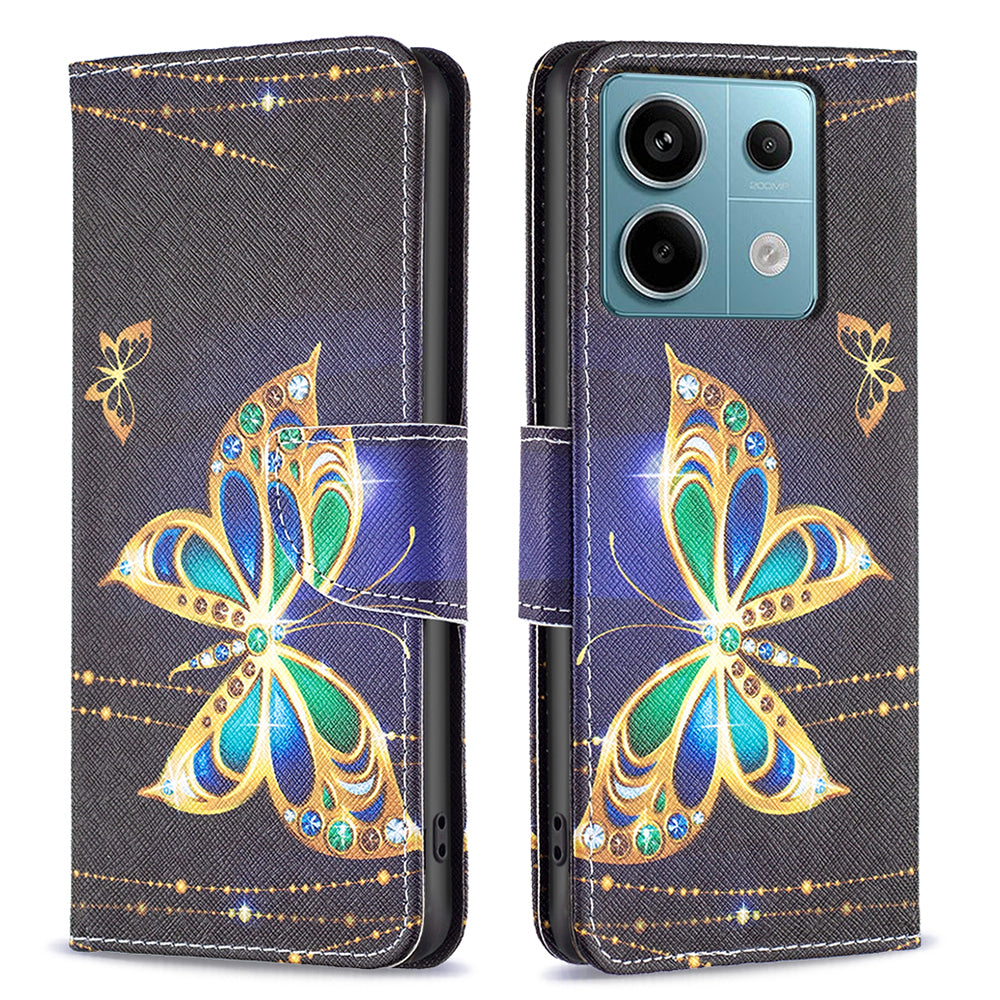 For Xiaomi Redmi Note 13 Pro 4G / Poco M6 Pro 4G Protective Folio Case Pattern Printing Leather Cover - Jewelry Butterfly