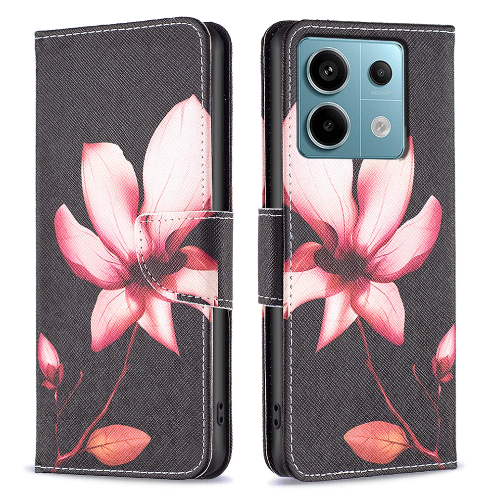 For Xiaomi Redmi Note 13 Pro 4G / Poco M6 Pro 4G Protective Folio Case Pattern Printing Leather Cover - Lotus