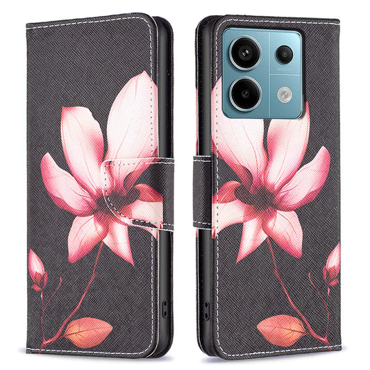 For Xiaomi Redmi Note 13 Pro 4G / Poco M6 Pro 4G Protective Folio Case Pattern Printing Leather Cover - Lotus
