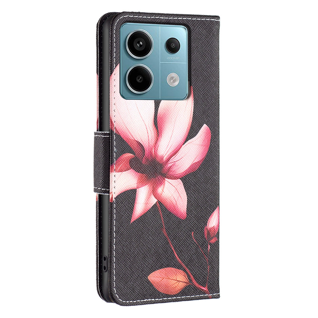 For Xiaomi Redmi Note 13 Pro 4G / Poco M6 Pro 4G Protective Folio Case Pattern Printing Leather Cover - Lotus