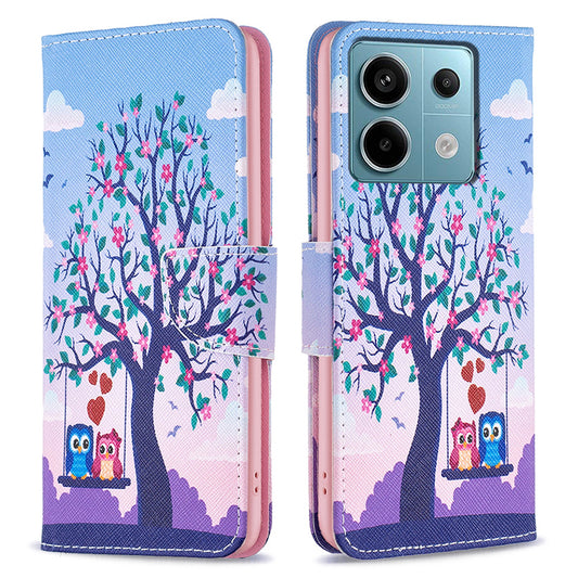 For Xiaomi Redmi Note 13 Pro 4G / Poco M6 Pro 4G Protective Folio Case Pattern Printing Leather Cover - Two Owls