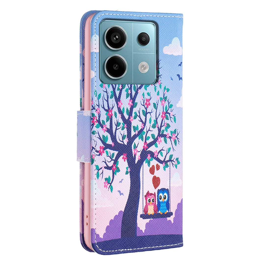 For Xiaomi Redmi Note 13 Pro 4G / Poco M6 Pro 4G Protective Folio Case Pattern Printing Leather Cover - Two Owls
