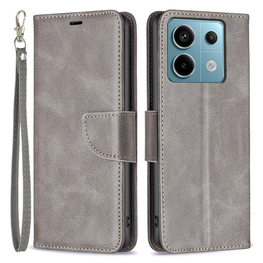 For Xiaomi Redmi Note 13 Pro 4G / Poco M6 Pro 4G Leather Case Stand View Folio Flip Phone Cover - Grey