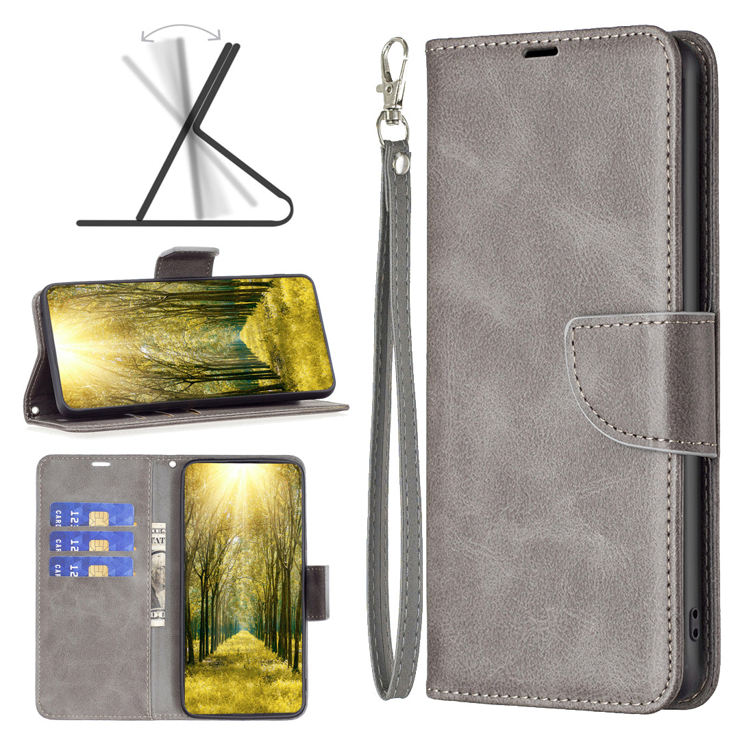 For Xiaomi Redmi Note 13 Pro 4G / Poco M6 Pro 4G Leather Case Stand View Folio Flip Phone Cover - Grey
