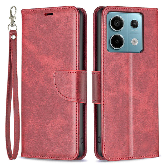 For Xiaomi Redmi Note 13 Pro 4G / Poco M6 Pro 4G Leather Case Stand View Folio Flip Phone Cover - Red
