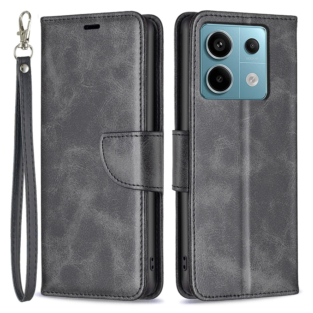 For Xiaomi Redmi Note 13 Pro 4G / Poco M6 Pro 4G Leather Case Stand View Folio Flip Phone Cover - Black