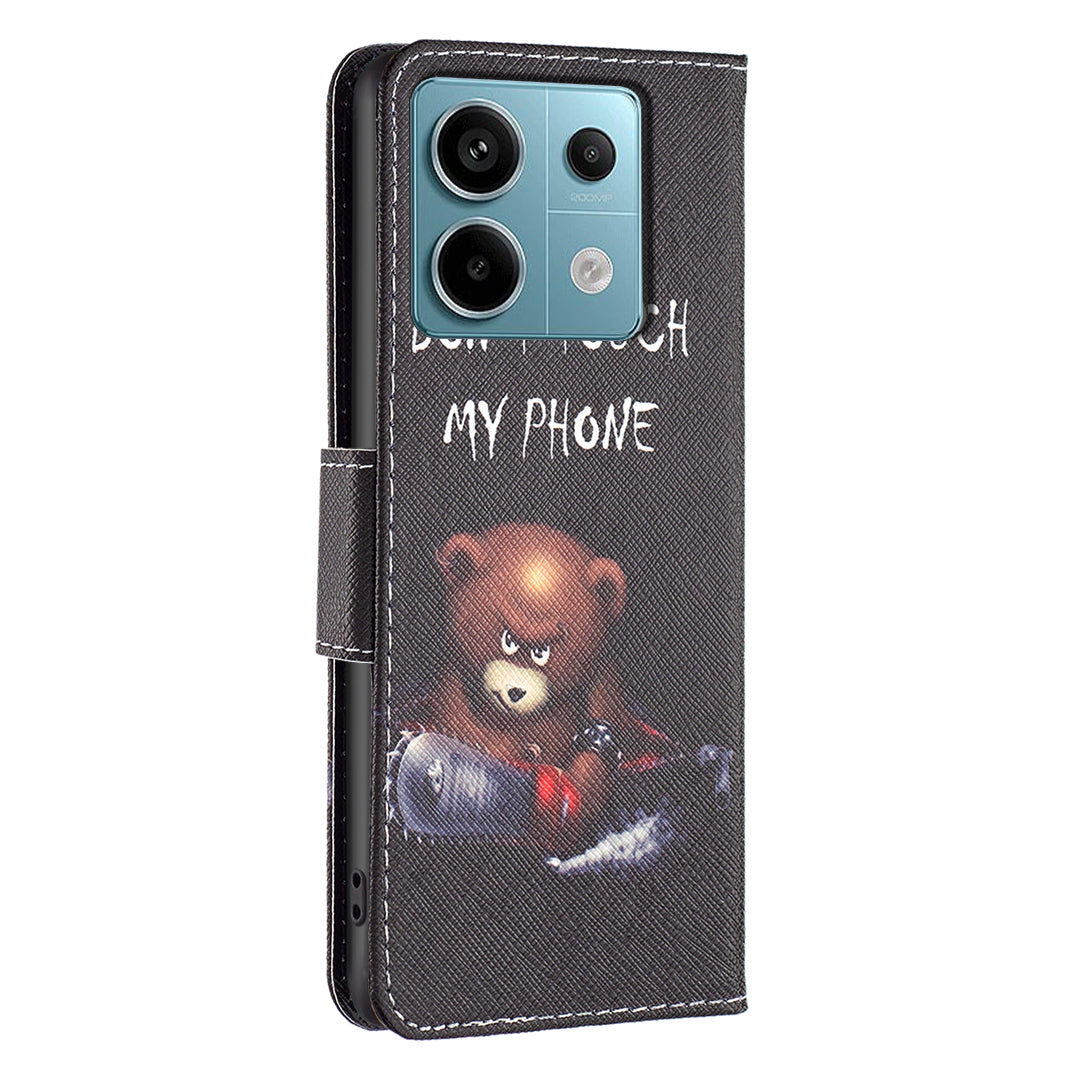 For Xiaomi Redmi Note 13 Pro 4G / Poco M6 Pro 4G Flip Wallet Phone Case Pattern Printing Leather Cover - Bear