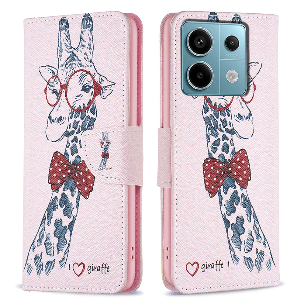 For Xiaomi Redmi Note 13 Pro 4G / Poco M6 Pro 4G Flip Wallet Phone Case Pattern Printing Leather Cover - Giraffe
