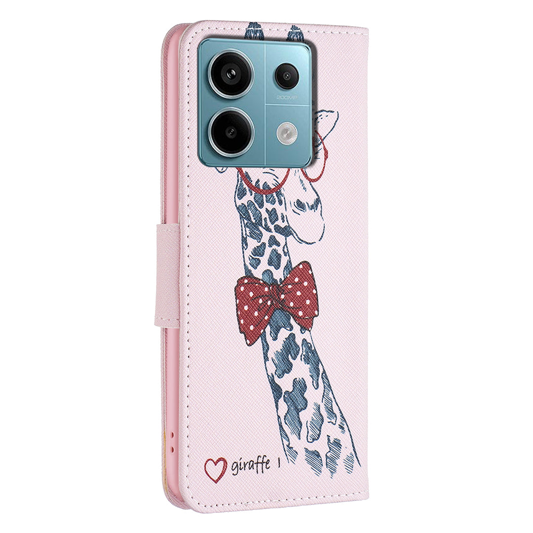 For Xiaomi Redmi Note 13 Pro 4G / Poco M6 Pro 4G Flip Wallet Phone Case Pattern Printing Leather Cover - Giraffe