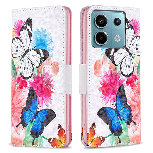 For Xiaomi Redmi Note 13 Pro 4G / Poco M6 Pro 4G Flip Wallet Phone Case Pattern Printing Leather Cover - Two Butterflies