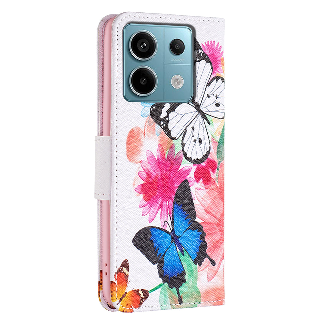 For Xiaomi Redmi Note 13 Pro 4G / Poco M6 Pro 4G Flip Wallet Phone Case Pattern Printing Leather Cover - Two Butterflies