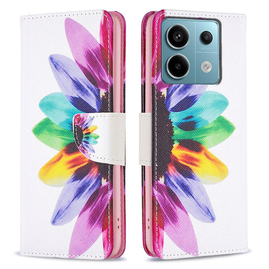 For Xiaomi Redmi Note 13 Pro 4G / Poco M6 Pro 4G Flip Wallet Phone Case Pattern Printing Leather Cover - Sunflower