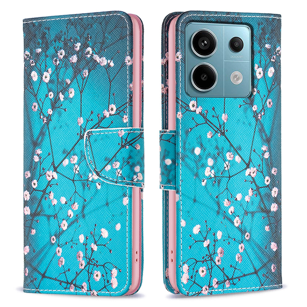 For Xiaomi Redmi Note 13 Pro 4G / Poco M6 Pro 4G Flip Wallet Phone Case Pattern Printing Leather Cover - Plum Blossom