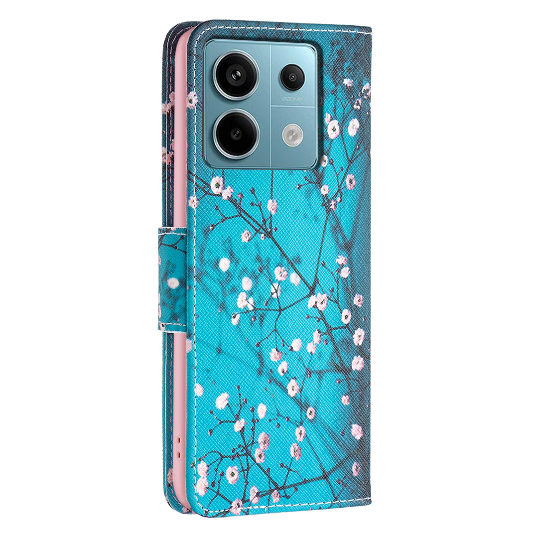 For Xiaomi Redmi Note 13 Pro 4G / Poco M6 Pro 4G Flip Wallet Phone Case Pattern Printing Leather Cover - Plum Blossom