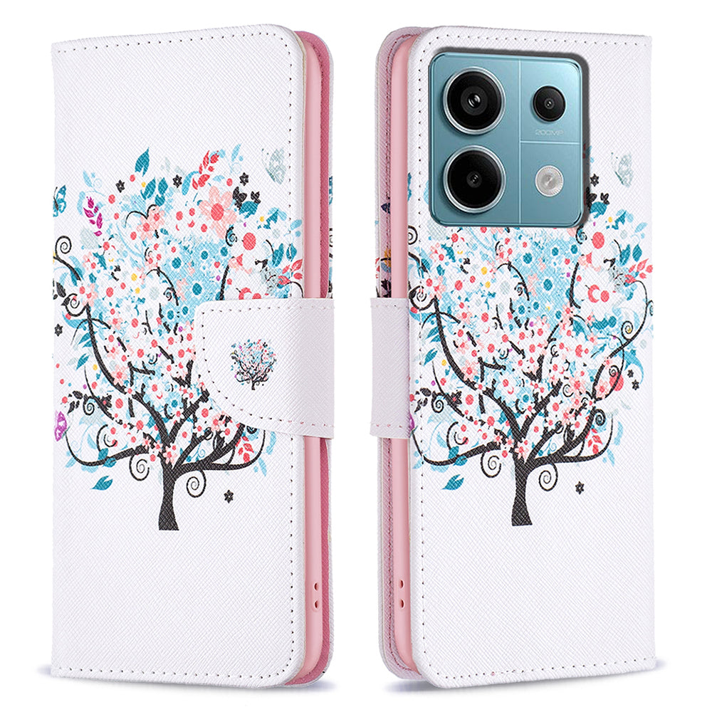 For Xiaomi Redmi Note 13 Pro 4G / Poco M6 Pro 4G Flip Wallet Phone Case Pattern Printing Leather Cover - Flower Tree