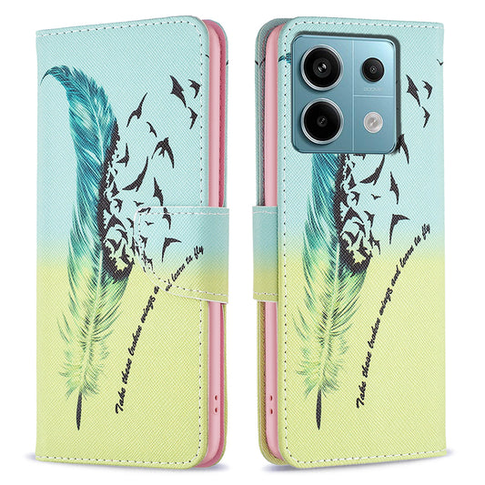 For Xiaomi Redmi Note 13 Pro 4G / Poco M6 Pro 4G Flip Wallet Phone Case Pattern Printing Leather Cover - Feather and Birds