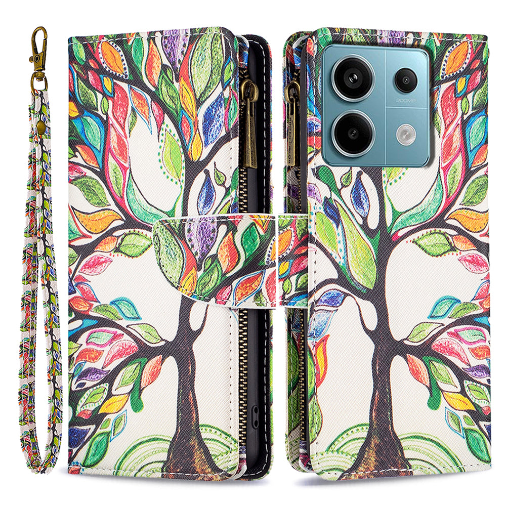 BF03 For Xiaomi Redmi Note 13 Pro 4G / Poco M6 Pro 4G Pattern Case Zipper PU Leather Phone Cover - Life Tree