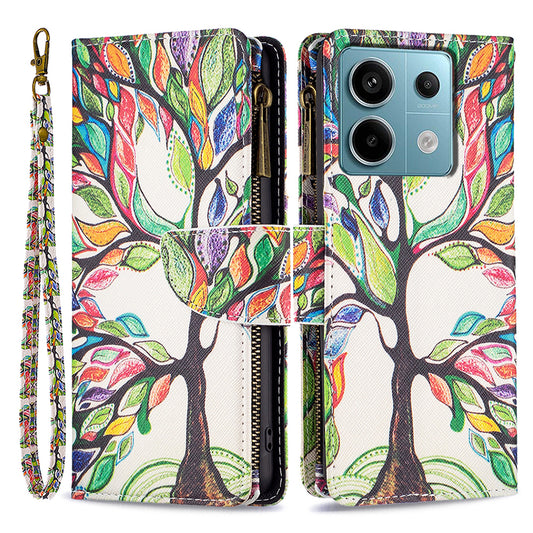 BF03 For Xiaomi Redmi Note 13 Pro 4G / Poco M6 Pro 4G Pattern Case Zipper PU Leather Phone Cover - Life Tree