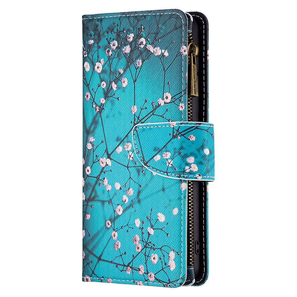 BF03 For Xiaomi Redmi Note 13 Pro 4G / Poco M6 Pro 4G Pattern Case Zipper PU Leather Phone Cover - Plum Blossom