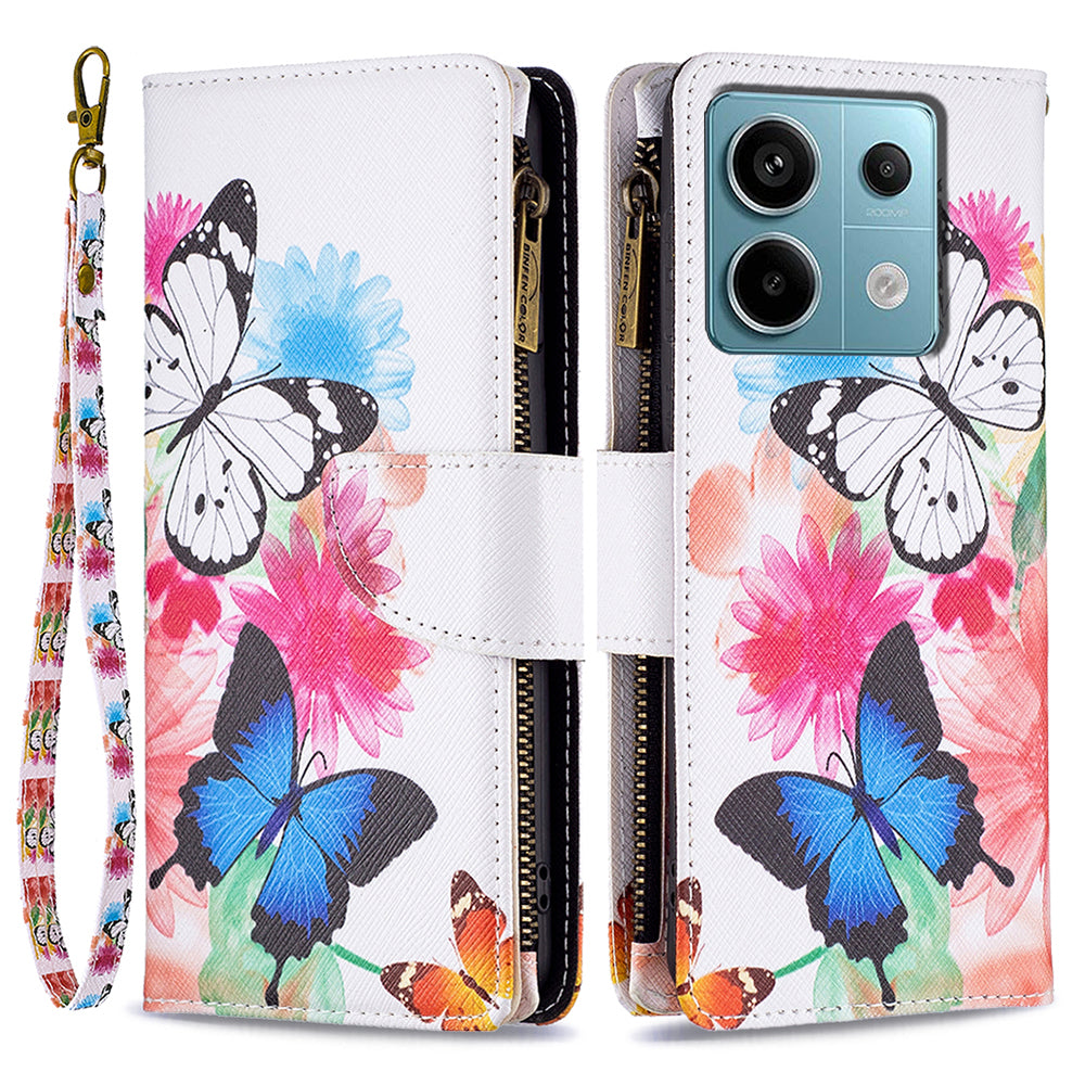 BF03 For Xiaomi Redmi Note 13 Pro 4G / Poco M6 Pro 4G Pattern Case Zipper PU Leather Phone Cover - Two Butterflies