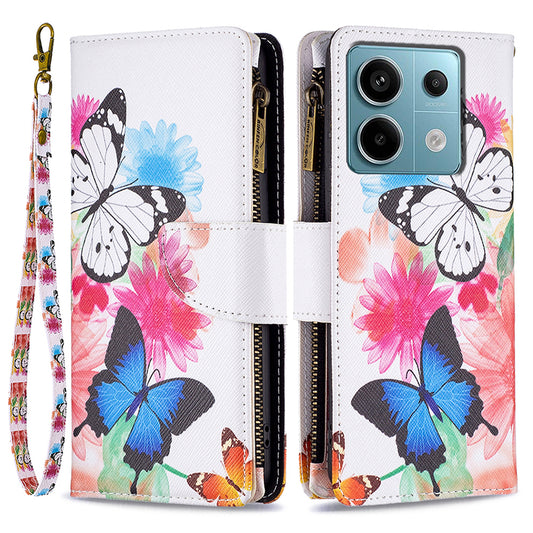 BF03 For Xiaomi Redmi Note 13 Pro 4G / Poco M6 Pro 4G Pattern Case Zipper PU Leather Phone Cover - Two Butterflies