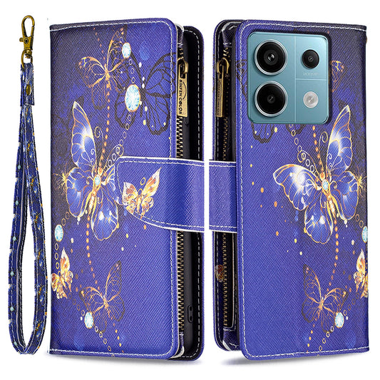BF03 For Xiaomi Redmi Note 13 Pro 4G / Poco M6 Pro 4G Pattern Case Zipper PU Leather Phone Cover - Purple Butterflies